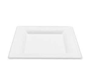 10”x 10” PFAS Free Bagasse Eco-Friendly Square Plate, White - 500 pcs