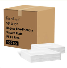 Load image into Gallery viewer, 10”x 10” PFAS Free Bagasse Eco-Friendly Square Plate, White - 500 pcs
