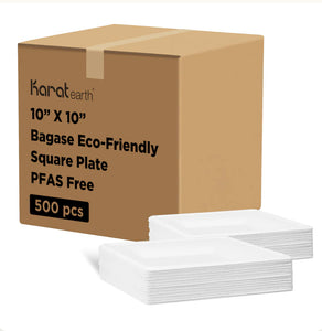 10”x 10” PFAS Free Bagasse Eco-Friendly Square Plate, White - 500 pcs